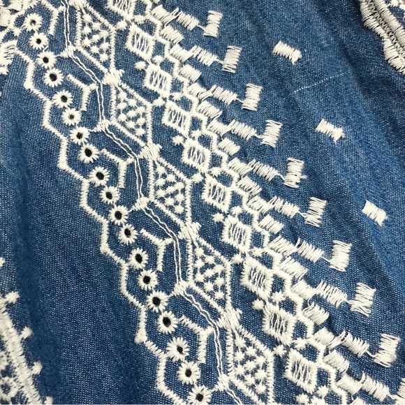 ZARA Blue and White Embroidered Boho Mini Dress or Tunic Top Size M - Picture 8 of 9